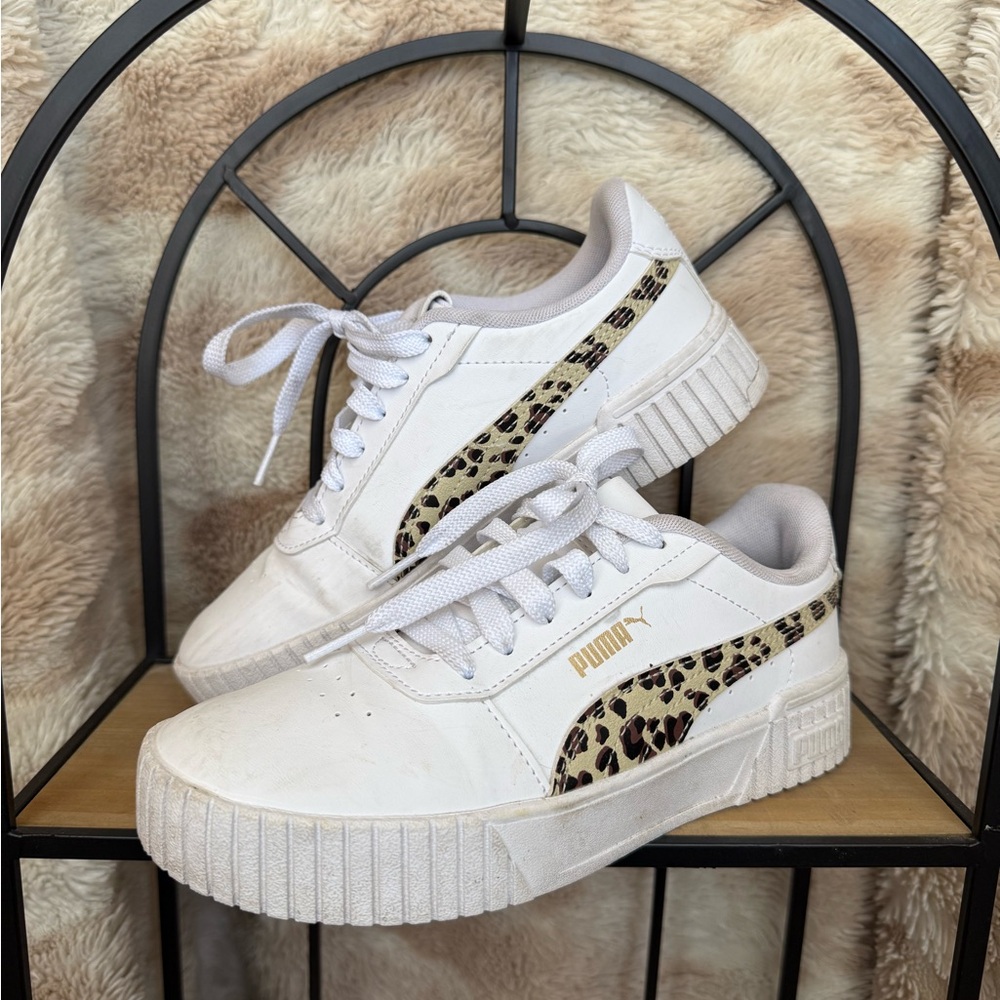 Kids Puma White Sneakers with Leopard Detail